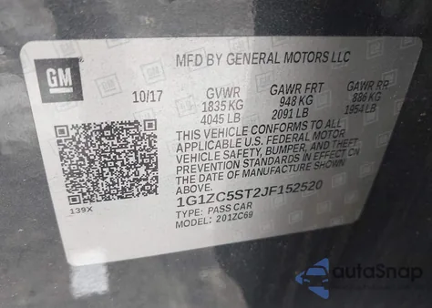 2018 Chevrolet Malibu 1Fl из США, поврежденный, VIN 1G1ZC5ST2JF152520